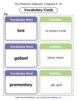 Vocabulary Cards for Chapters 9-10 Books Worksheet