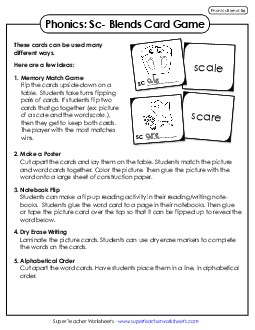 Phonics Card Game (Sc- Blends) Phonics Blends Worksheet