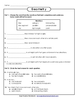 Questions about Geometry 5th Grade Math Worksheet