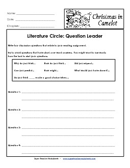 Literature Circles: Question Leader Book Christmas In Camelot Worksheet