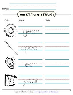 Trace and Write (-ear) Word Families Worksheet