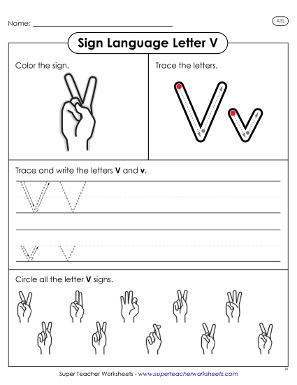 New Letter V Sign Worksheet