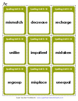 Flashcards (D-18) Spelling D Worksheet