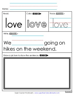 Worksheet 3: Love Sight Words Individual Worksheet