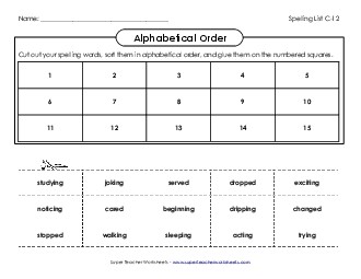 ABC Order: Cut-Glue (C-12) Spelling C Worksheet