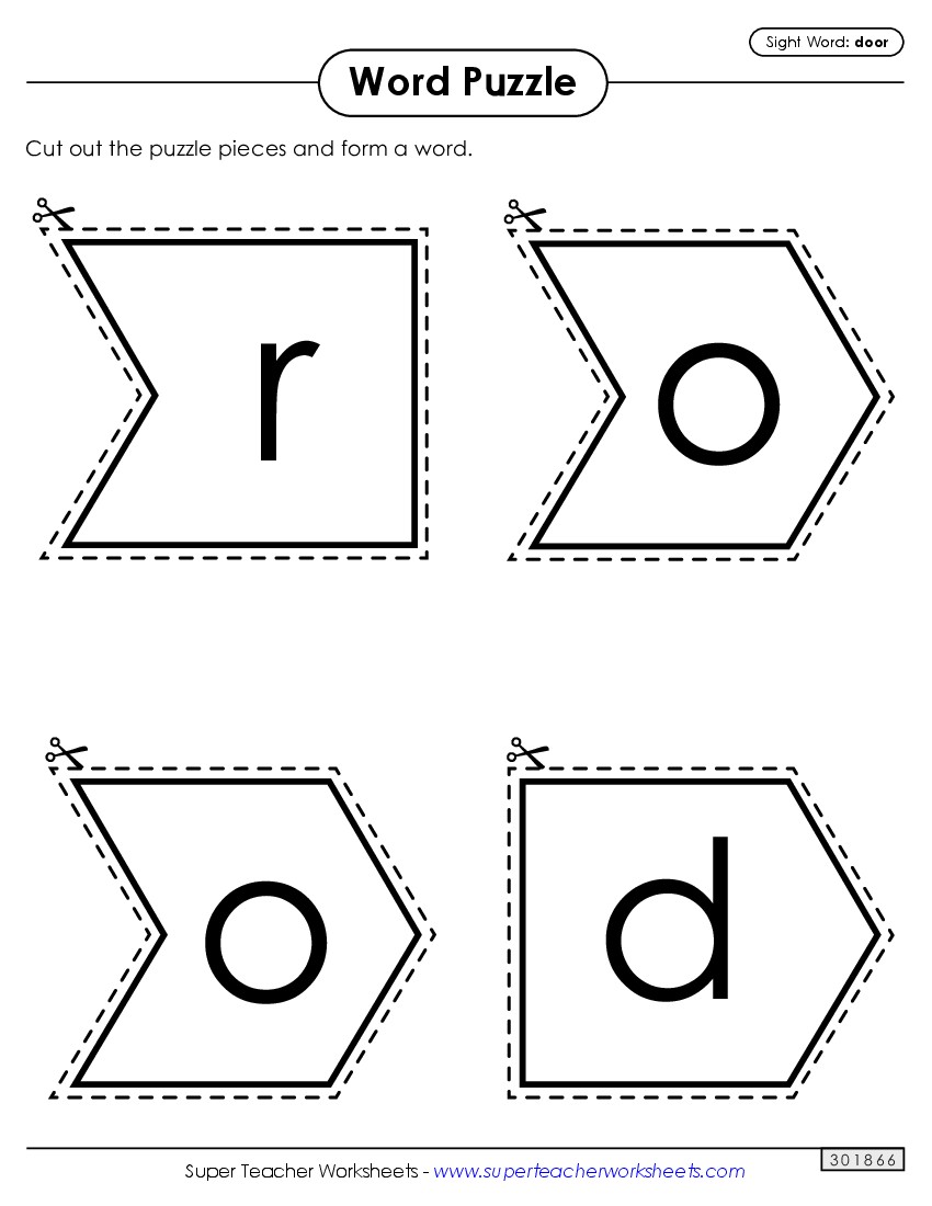 Word Puzzle: Door Sight Words Individual Worksheet