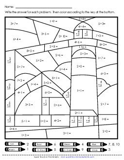 Addition: Farm or Lighthouse Worksheet