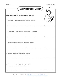 Alphabetical Order Worksheet (E-3) Spelling E Worksheet