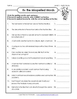 Fix the Misspelled Words  Spelling E Worksheet