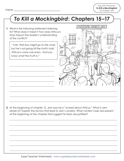 New Questions for Chapters 15–17<br>To Kill a Mockingbird Worksheet New Questions for Chapters 15–17<br>To Kill a Mockingbird Worksheet