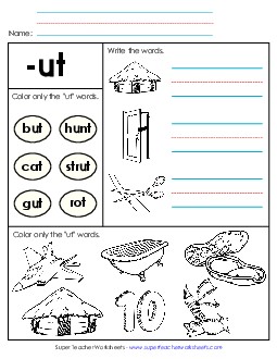 Worksheet 2 (-ut Words) Word Families Worksheet