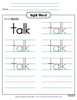 Trace the Word: Talk Sight Words Individual Worksheet