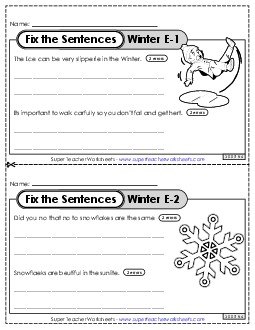 Fix the Sentences: Winter (Level E) Worksheet