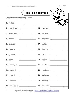 Word Scramble (D-27)  Spelling D Worksheet