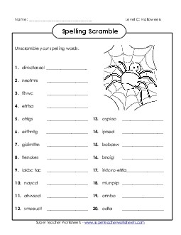 Word Scramble (C-Halloween)  Spelling C Worksheet