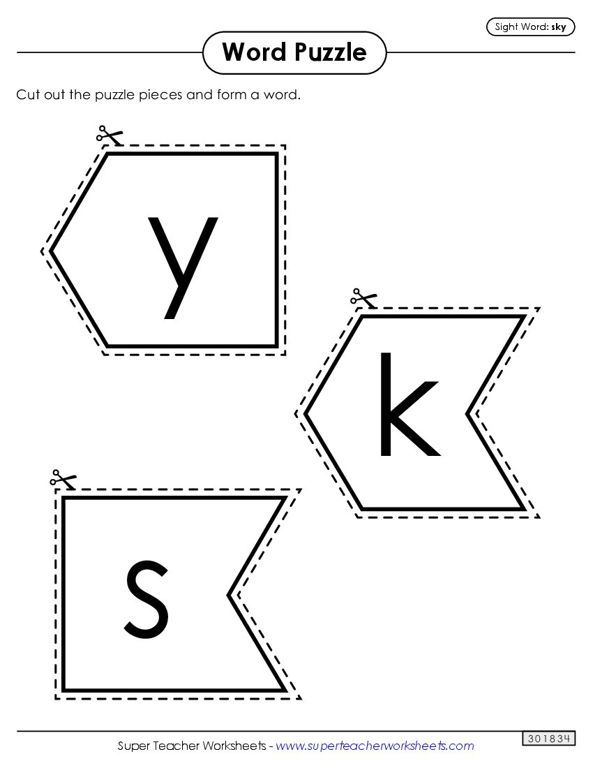 Word Puzzle: Sky Sight Words Individual Worksheet