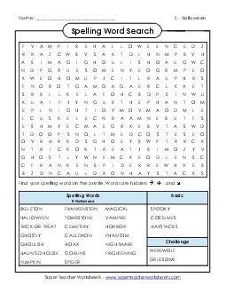 Word Search  Spelling E Worksheet