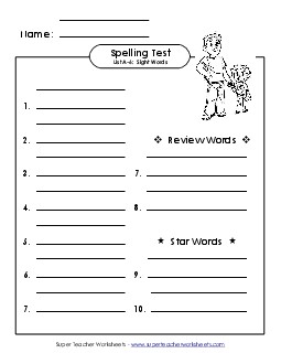 Spelling Test A-6 Spelling A Worksheet