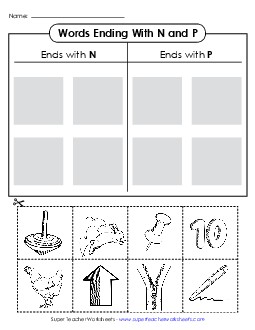 T-Chart: Words Ending with N and P Phonics Final Ending Sounds Worksheet