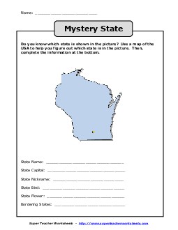 Mystery State: Wisconsin States Worksheet