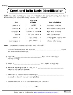 Identifying Greek and Latin Roots Worksheet 2 Greek Latin Word Parts Worksheet