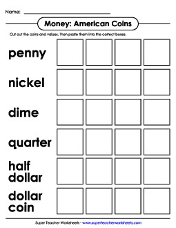 Cut and Glue: All Coins Counting Money Worksheet