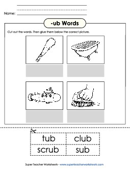 Cut and Glue (-ub) Word Families Worksheet