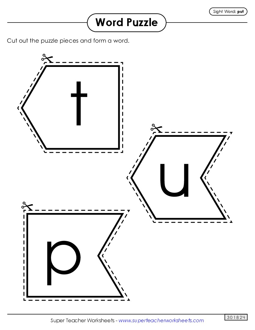 Word Puzzle: Put Sight Words Individual Worksheet