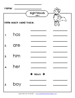 Write Twice (Unit 6)  Sight Words Worksheet