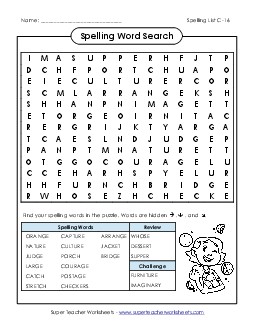 Word Search (C-16) Spelling C Worksheet