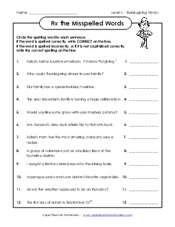 Fix the Misspelled Words  Spelling E Worksheet