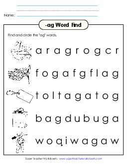 Circle the Words (-ag) Word Families Worksheet