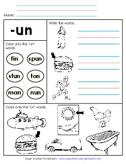 Worksheet 2 (-un Words) Word Families Worksheet