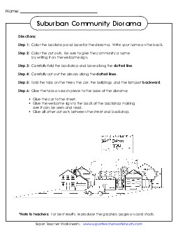 Suburban Community Diorama 2nd Grade Social Studies Worksheet