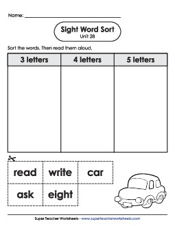 Sight Word Sort (Unit 28) Sight Words Worksheet