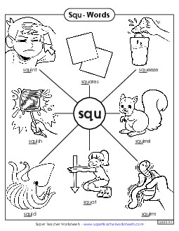 Squ- Words Phonics Blends Worksheet