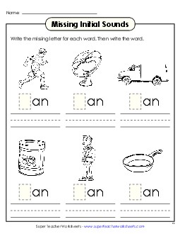 Missing Initial Sounds (-an) Word Families Worksheet