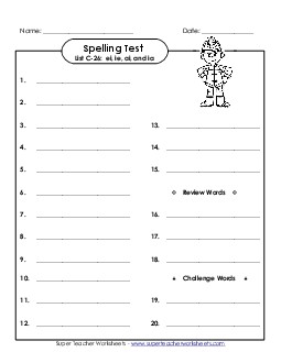 Spelling Test (C-26) Spelling C Worksheet