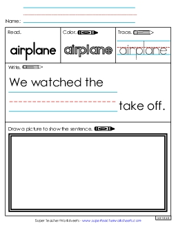 Worksheet 3: Airplane Sight Words Individual Worksheet