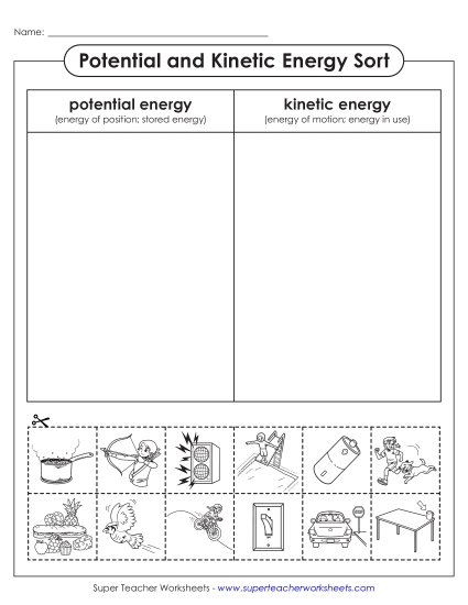 New Potential and Kinetic Energy: Cut & Paste Sort Worksheet New Potential and Kinetic Energy: Cut & Paste Sort Worksheet