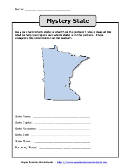 Mystery State: Minnesota States Worksheet