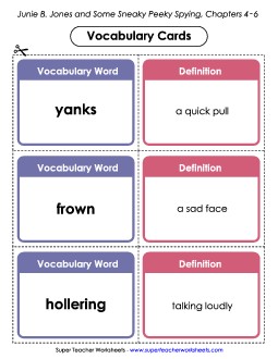 Vocabulary Cards for Chapters 4-6 Books Worksheet