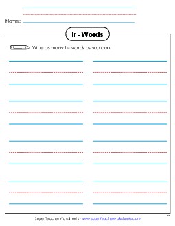 Phonics Brainstorm (Tr-) Phonics Blends Worksheet