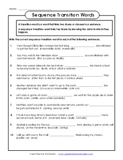 Sequence Transition Words Free Worksheet