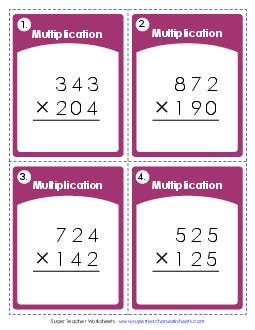 Task Cards (3-Digit Times 3-Digit) Multiplication Worksheet