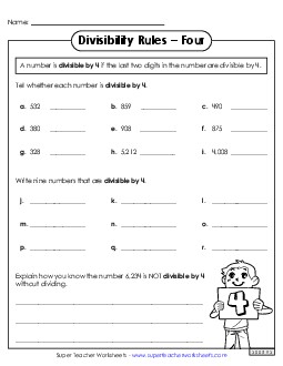 Divisibility Rules: Four Worksheet