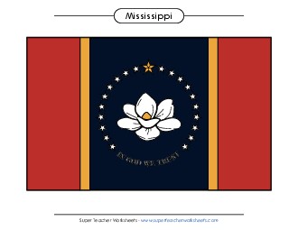 Mississippi State Flag (Full-Color Version) States Individual Worksheet