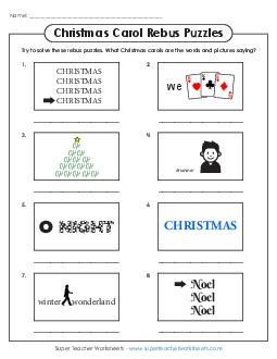 Rebus Puzzles (Christmas Carols) Brainteasers Worksheet