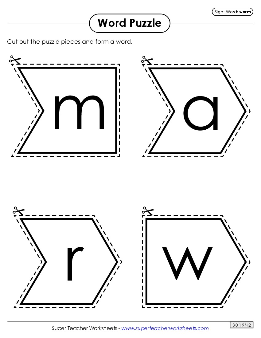 Word Puzzle: Warm Sight Words Individual Worksheet