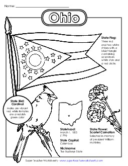 Ohio State Symbols Coloring Page States Individual Worksheet